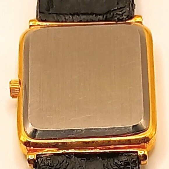 Ronica Gold Toned "Joker" Quartz Wristwatch Black Genuine Leather Band - Picture 9 of 9